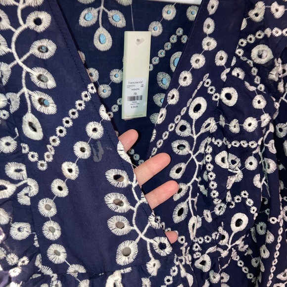 NWT Francesca’s Blue Tanya Eyelet Ruffle Blouse - Picture 5 of 10